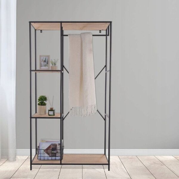 Μεταλλική ραφιέρα με 4 ράφια MDF, 90 x 40 x 167 cm