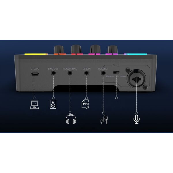 Κονσόλα μίξης Fifine Sound Card SC3W λευκό USB με RGB XLR 2 - καναλιών