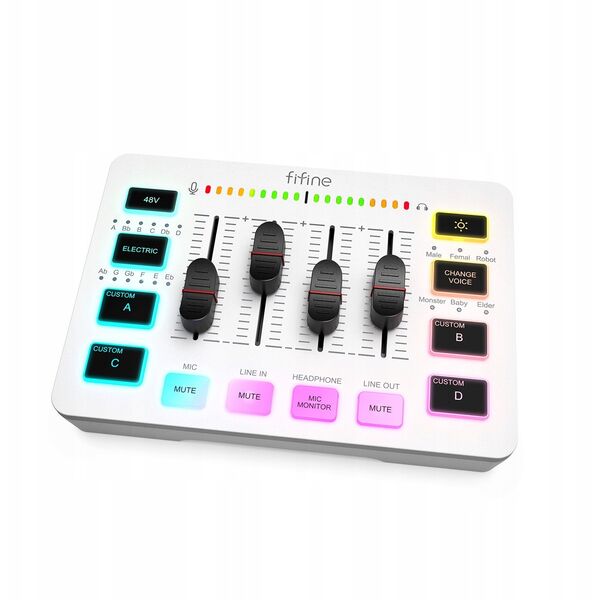 Κονσόλα μίξης Fifine Sound Card SC3W λευκό USB με RGB XLR 2 - καναλιών
