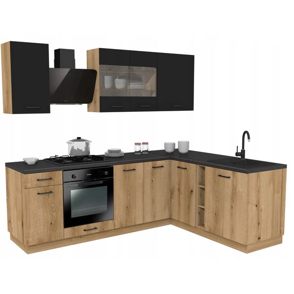 MEBLE KUCHENNE ZESTAW VARIO 240X180CM Z4 CZARNY/EVOKE BLAT DISTRICT BEZ AGD