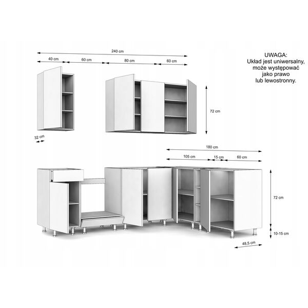 MEBLE KUCHENNE ZESTAW VARIO 240X180CM Z4 CZARNY/EVOKE BLAT DISTRICT BEZ AGD