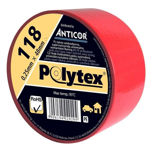 Anticor Taśma Polytex 118 do otulin 48mm 50m czerwona PP-1180002-0048050