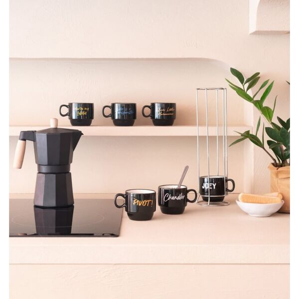 Friends Friends - Zestaw kubków ceramicznych ze stojakiem 150 ml 6 szt.