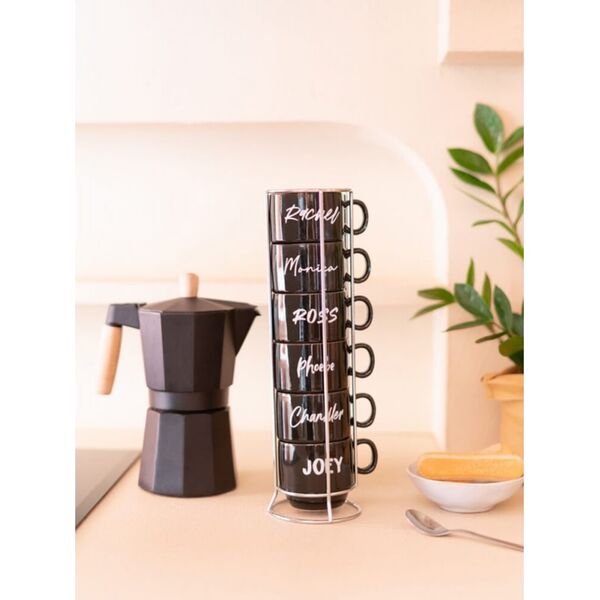 Friends Friends - Zestaw kubków ceramicznych ze stojakiem 150 ml 6 szt.