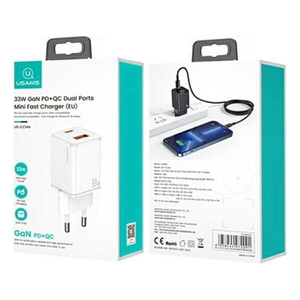 Ładowarka Usams T43 1x USB-A 1x USB-C 3 A (6958444972107)