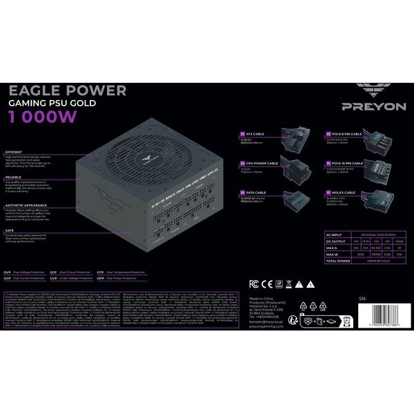 Obudowa PREYON Obudowa PREYON Nest Meshy (PRENM02B) + Zasilacz PREYON EAGLE POWER GOLD 1000W
