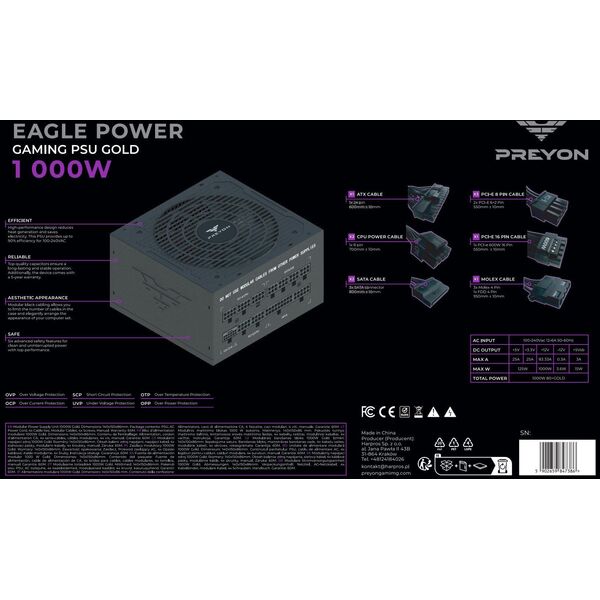 Obudowa PREYON Obudowa PREYON Nest Windy+ Black + Zasilacz PREYON EAGLE POWER GOLD 1000W
