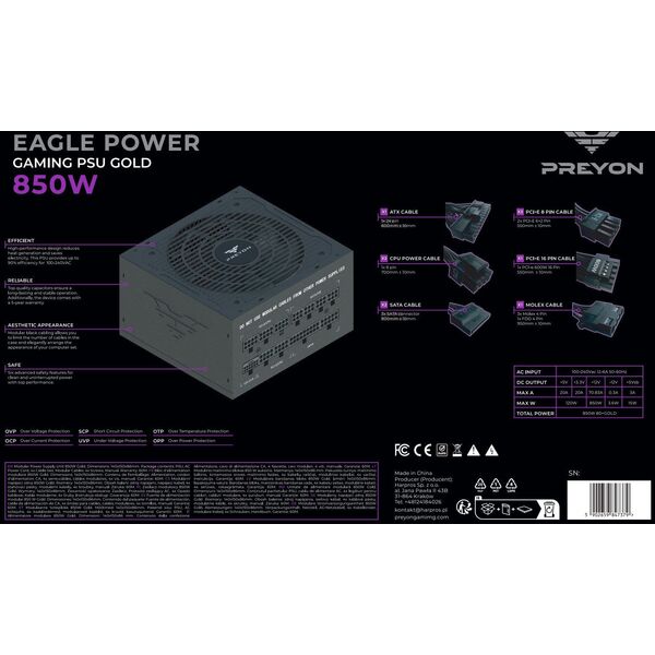 Obudowa PREYON Obudowa PREYON Nest Windy Black + Zasilacz PREYON EAGLE POWER GOLD 850W