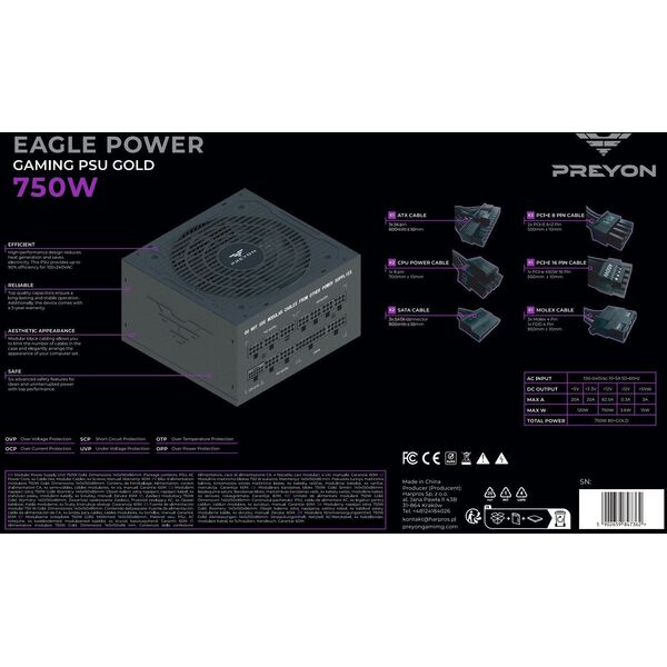 Obudowa PREYON Obudowa PREYON Nest Meshy (PRENM02B) + Zasilacz PREYON EAGLE POWER GOLD 750W