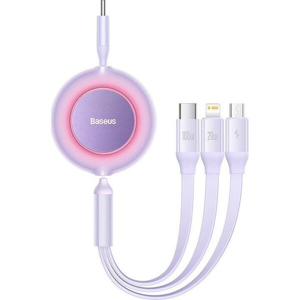 Kabel USB Baseus USB-C - USB-C + microUSB + Lightning 1.1 m Fioletowy (CAMJ010205)