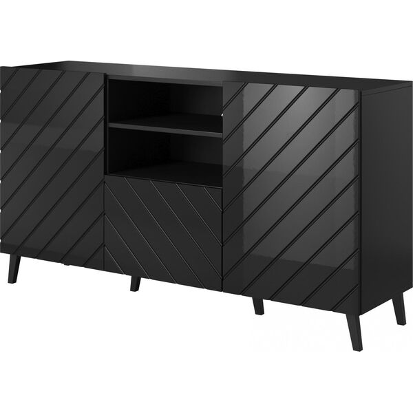 Cama Meble Komoda ABETO 150x42x82 czarny/czarny połysk