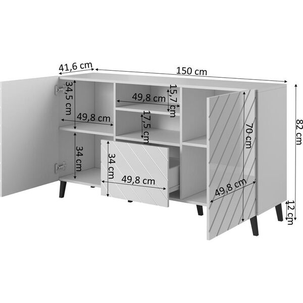 Cama Meble Komoda ABETO 150x42x82 czarny/czarny połysk