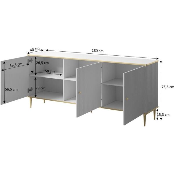 Cama Meble Komoda GLAMOUR 180x40x75,5 czarny mat + złoty