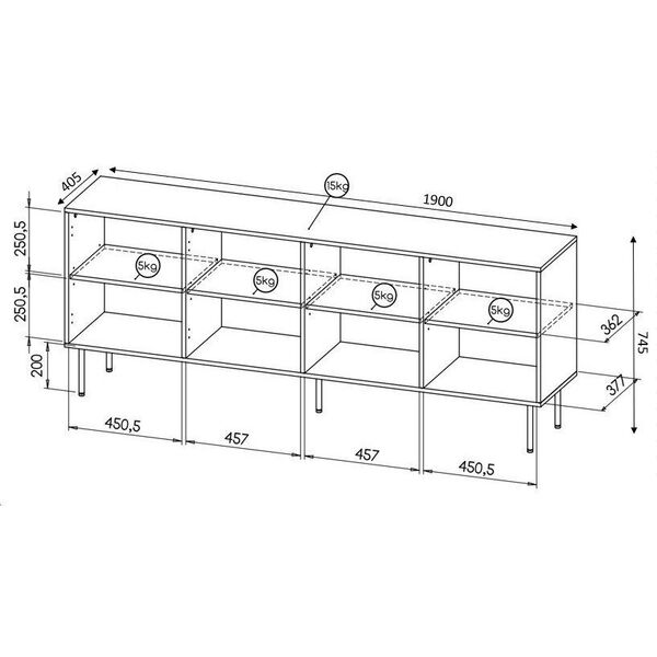 Cama Meble Komoda HOLE 190x40,5xH74,5 czarny mat