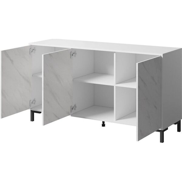 Cama Meble Komoda MARMO 3D 150x45xH80,5 biały mat/marmur biały