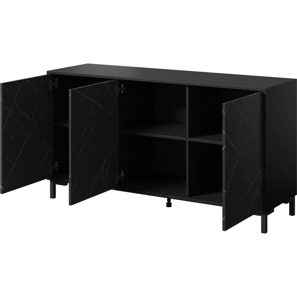 Cama Meble Komoda MARMO 3D 150x45xH80,5 czarny mat/marmur czarny