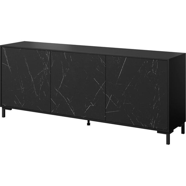Cama Meble Komoda MARMO 3D 200x45xH80,5 czarny mat/marmur czarny