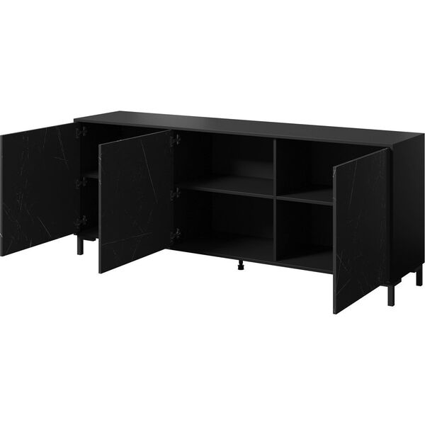 Cama Meble Komoda MARMO 3D 200x45xH80,5 czarny mat/marmur czarny