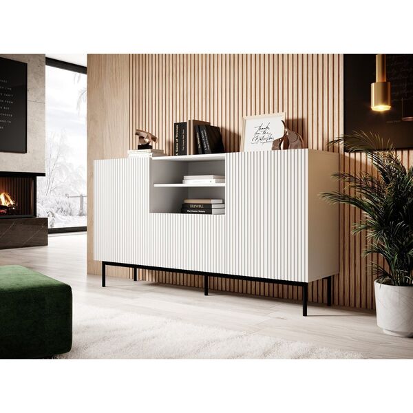 Cama Meble Komoda PAFOS na czarnym stelażu ze stali 150x40x90 biały mat