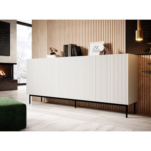 Cama Meble Komoda PAFOS na czarnym stelażu ze stali 200x40x102 biały mat
