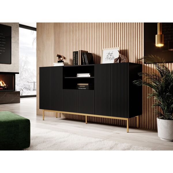 Cama Meble Komoda PAFOS na złotym stelażu ze stali 150x40x90 czarny mat