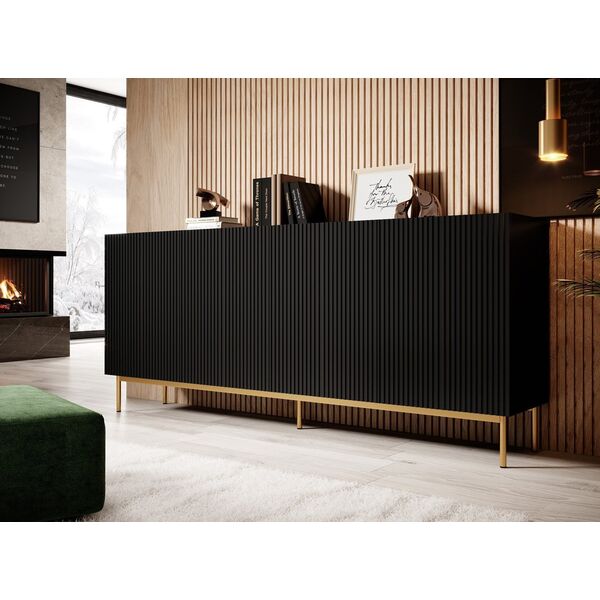 Cama Meble Komoda PAFOS na złotym stelażu ze stali 200x40x102 czarny mat