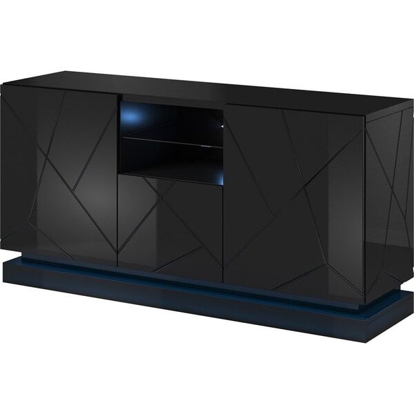 Cama Meble Komoda QIU 2D1K 150x41,5xH75 czarny połysk/czarny połysk