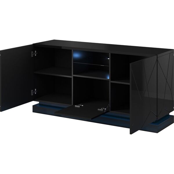 Cama Meble Komoda QIU 2D1K 150x41,5xH75 czarny połysk/czarny połysk