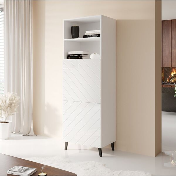 Cama Meble Witryna ABETO 60x40xH176,5 biały/biały połysk