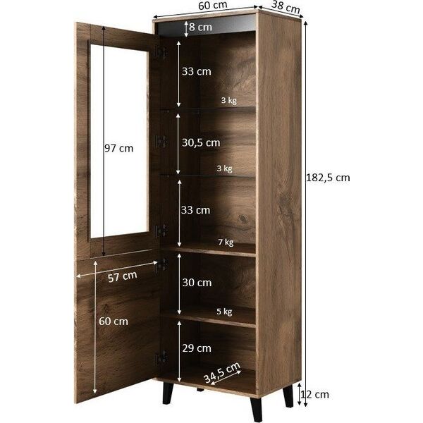Cama Meble Witryna NORD 60x38x182,5 dąb wotan/antracyt
