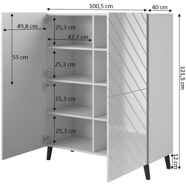 Cama Meble Regał ABETO 100,5x40xH121,5 biały/biały połysk
