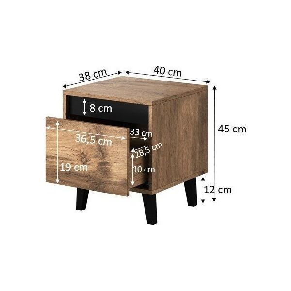 Cama Meble Szafka nocna NORD 2szt. 40x38xH45 dąb wotan/antracyt