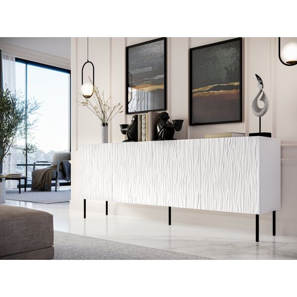 Cama Meble Komoda JUNGLE 190x40,5x74,5 biały mat + czarne nóżki