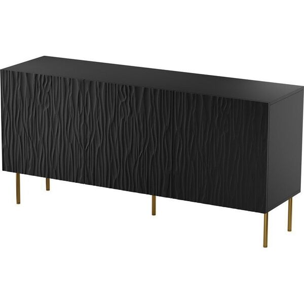 Cama Meble Komoda JUNGLE 152x40,5x74,5 czarny mat + złote nóżki