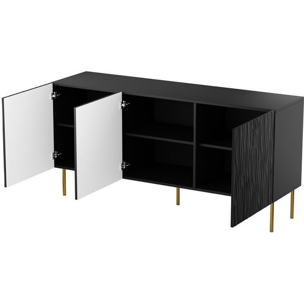 Cama Meble Komoda JUNGLE 152x40,5x74,5 czarny mat + złote nóżki