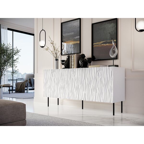 Cama Meble Komoda JUNGLE 152x40,5x74,5 biały mat + czarne nóżki