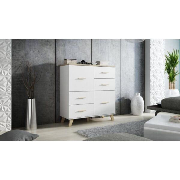 Cama Meble Komoda LOTTA 110 2D4S biały+ dąb sonoma