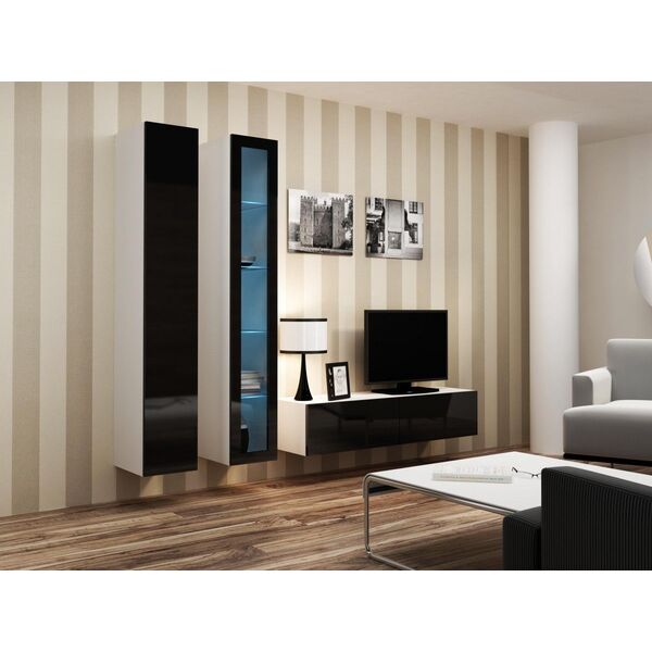 Cama Meble Witryna VIGO szkło'180' 180/40/30 biały/czarny poł