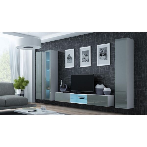Cama Meble Witryna VIGO szkło'180' 180/40/30 biały/szary poł