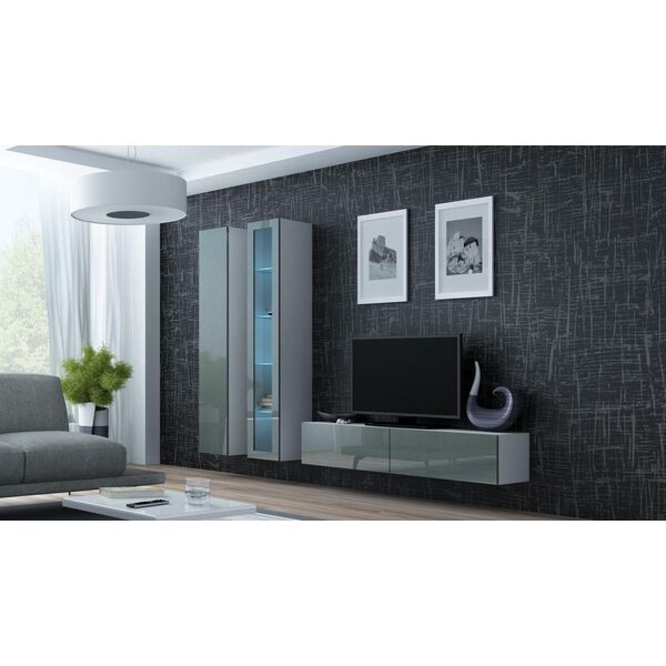 Cama Meble Witryna VIGO szkło'180' 180/40/30 biały/szary poł