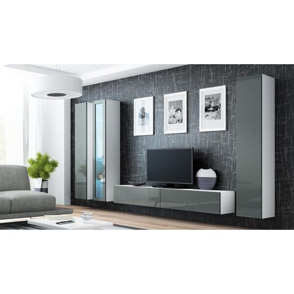 Cama Meble Witryna VIGO szkło'180' 180/40/30 biały/szary poł