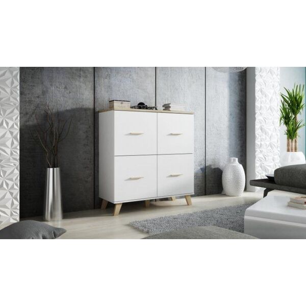 Cama Meble Komoda LOTTA 110 4D biały+ dąb sonoma