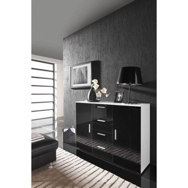 Cama Meble Komoda UNI biały/ czarny połysk (BLACK)