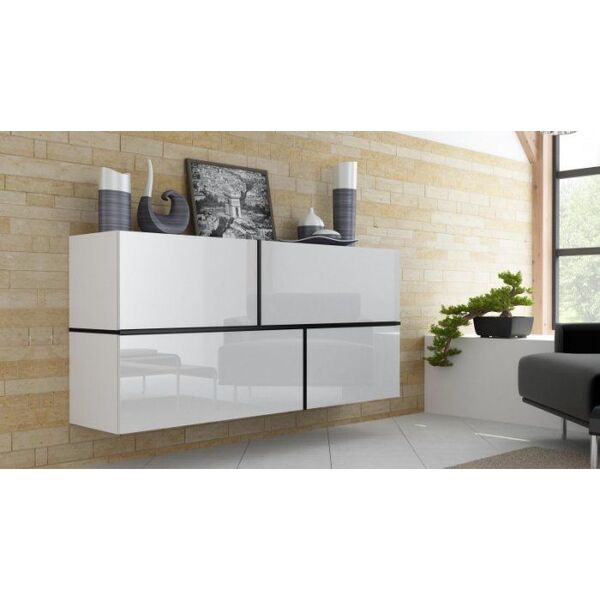 Cama Meble Komoda GOYA 170/40/80 biały/ biały połysk+ czarny