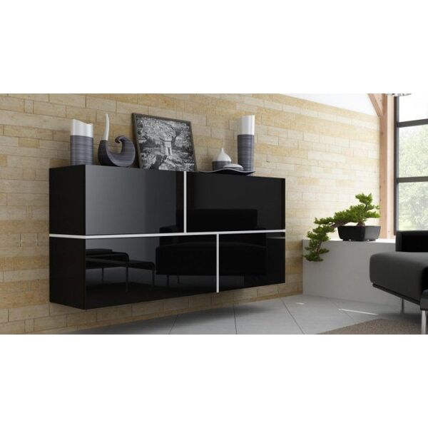 Cama Meble Komoda GOYA 170/40/80 czarny/ czarny połysk+ biały