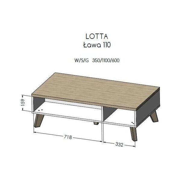 Cama Meble Ława LOTTA 110 wotan + czarny mat