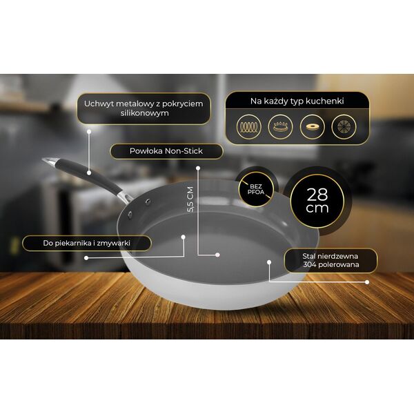 Shiori  Stainless Steel 304 Pro patelnia z powłoką ceramiczną indukcja 28 cm