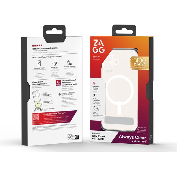 ZAGG Crystal Palace Snap Kickstand - obudowa ochronna z podstawką do iPhone 16 kompatybilna z MagSafe (clear)