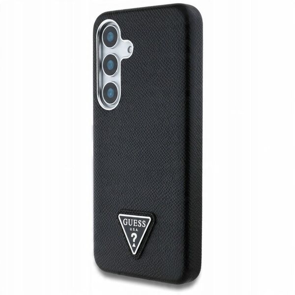 Case Guess Grained Triangle Logo MagSafe for Samsung Galaxy S25 black