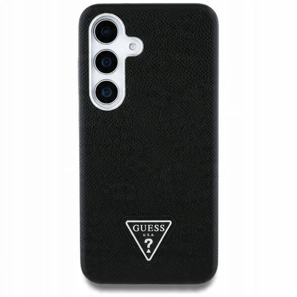 Case Guess Grained Triangle Logo MagSafe for Samsung Galaxy S25 black